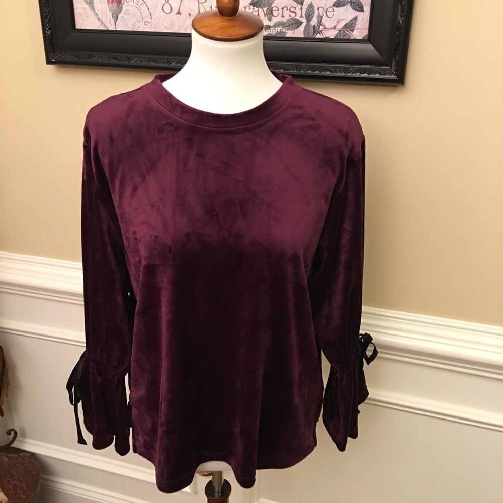 Philosophy Velvet Crew Neck Tie Sleeve Top Sz M